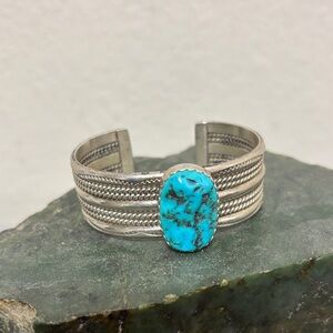 Turquoise Stone Silver Cuff Bracelet